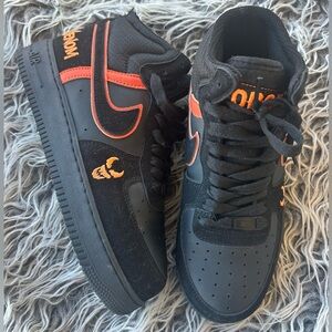 Nike Air Force 1 Mid Black Orange Custom Venom Men's Size 7.5.